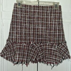 Alya Burgundy and White Tweed Mini Skirt